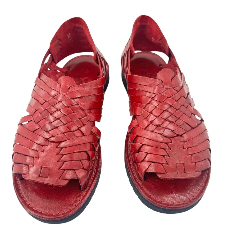 Brand X Red Leather Woven Huarache Sandals Womens Size 6.5Mexico Flat Boho